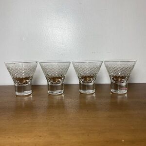 Oyster, Fruit, Cocktail, Dessert, Cordial, Shot Glasses Hand-etched Wedge Set 4